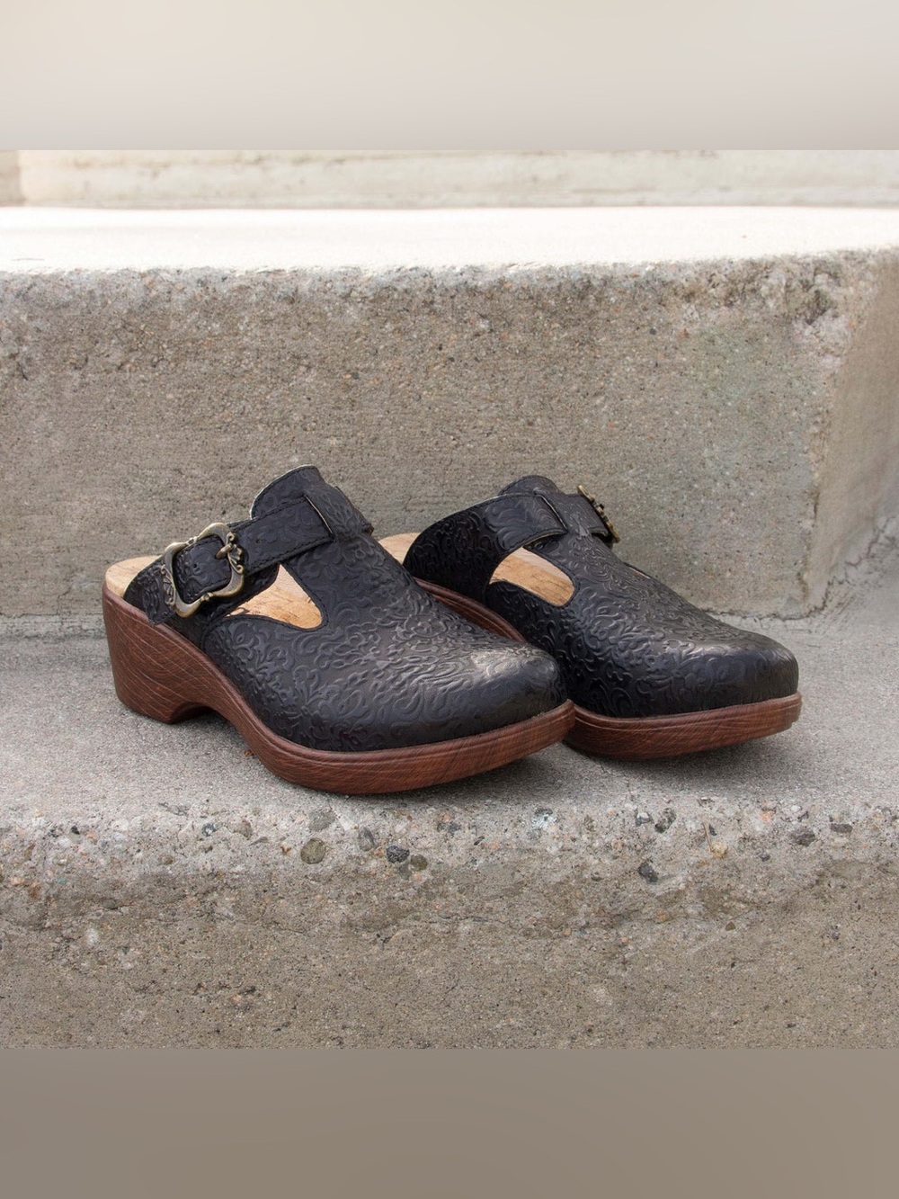 Alegria Selina Go For Baroque Black Textured Clog Mule Shoe Sz EU 41 US 10.5/11